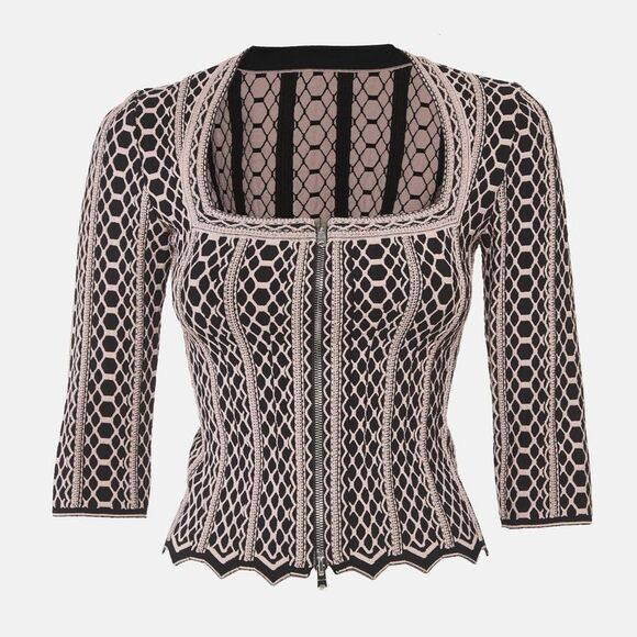 Alaia Tops - Alaia Black/pink Vienne Pattern Stretch Knit Top S